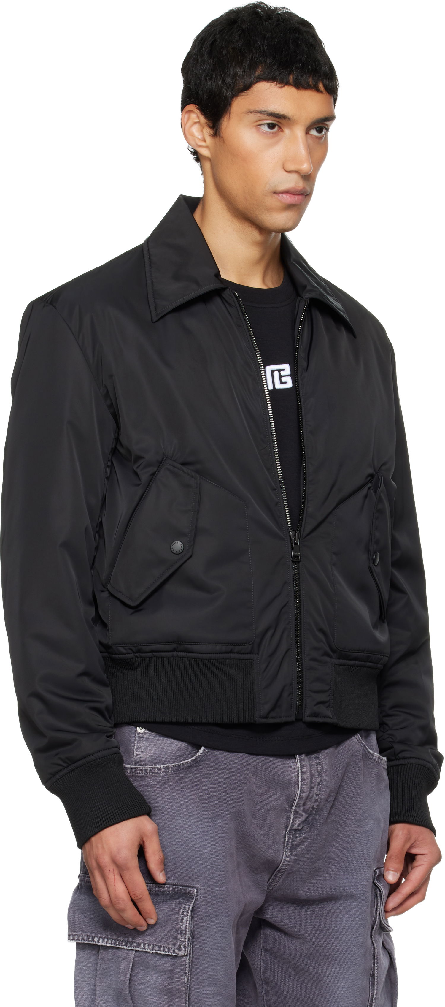 Bomber-takki Balmain Big Stamp Bomber Jacket Musta | FH1TFA50XL24, 1