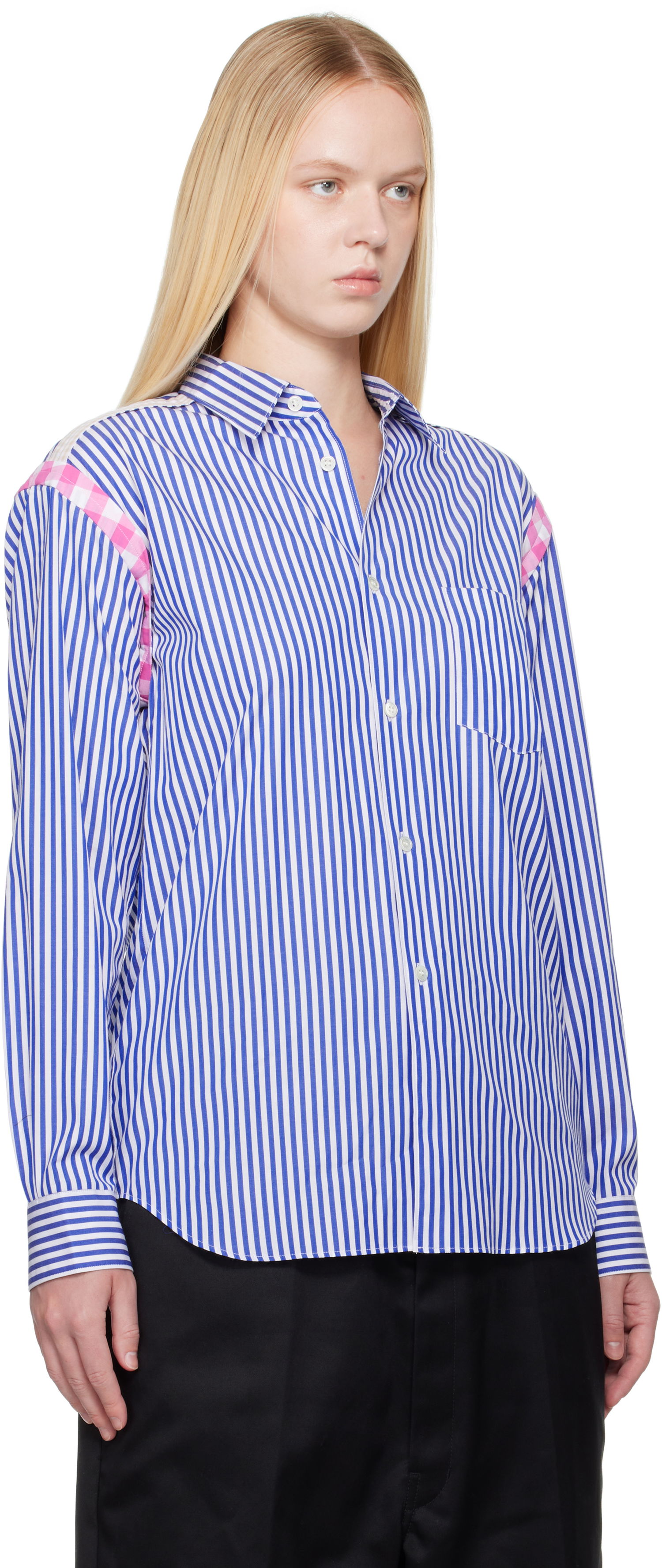Paita Comme des Garçons Comme des Garçons Striped Gingham Trim Shirt Sininen | FO-B020-S25, 1