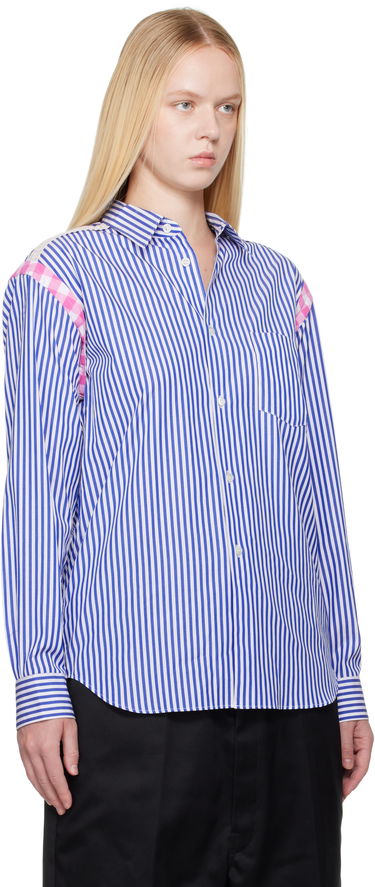 Paita Comme des Garçons Comme des Garçons Striped Gingham Trim Shirt Sininen | FO-B020-S25, 1