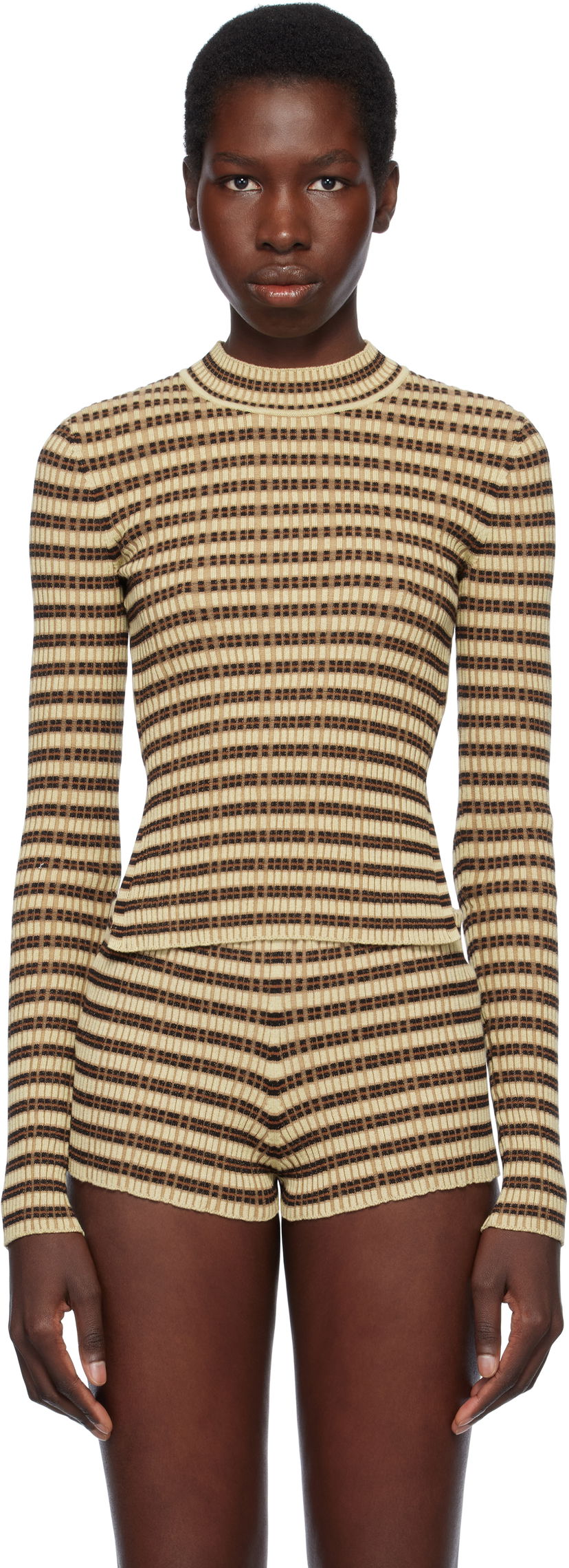 Verryttelypuku Nanushka Nanushka Perrie Checkered Knit Top Beige | NW25SSTP24750