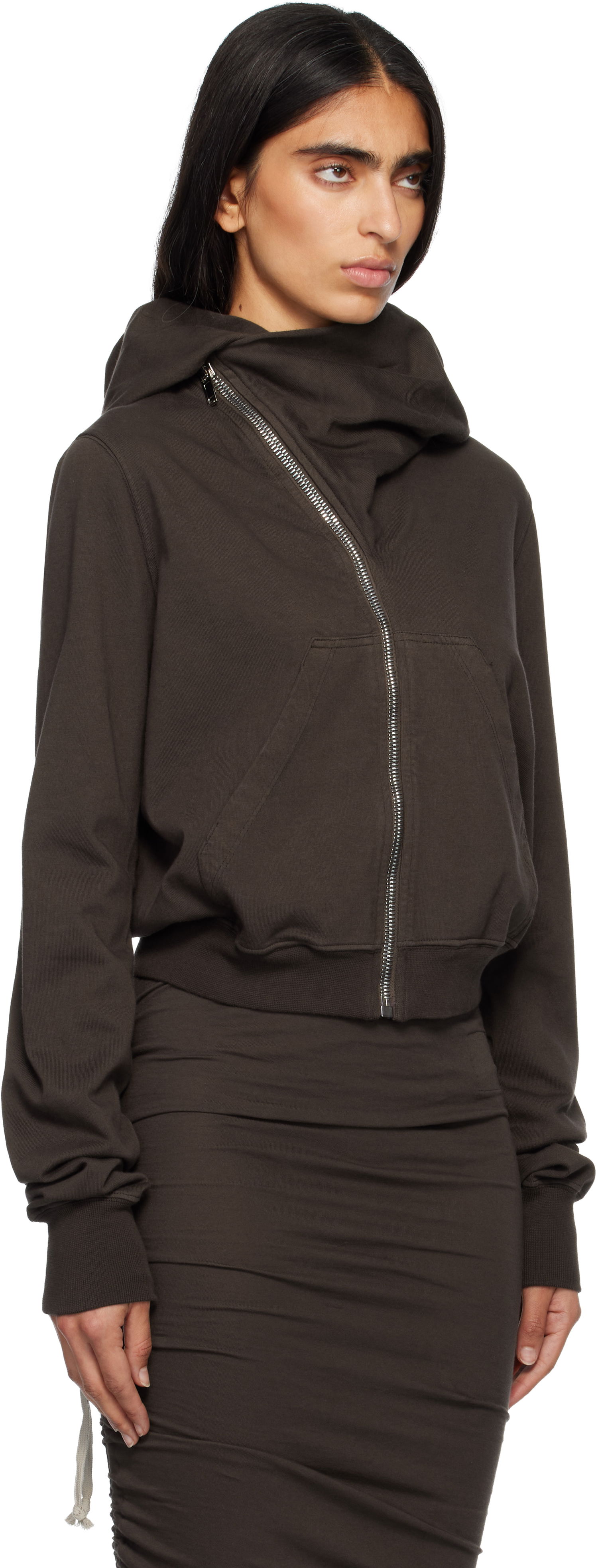 Huppari Rick Owens Concordians Mountain Asymmetrical Zip Hoodie Ruskea | DS02E7247 RIG, 1