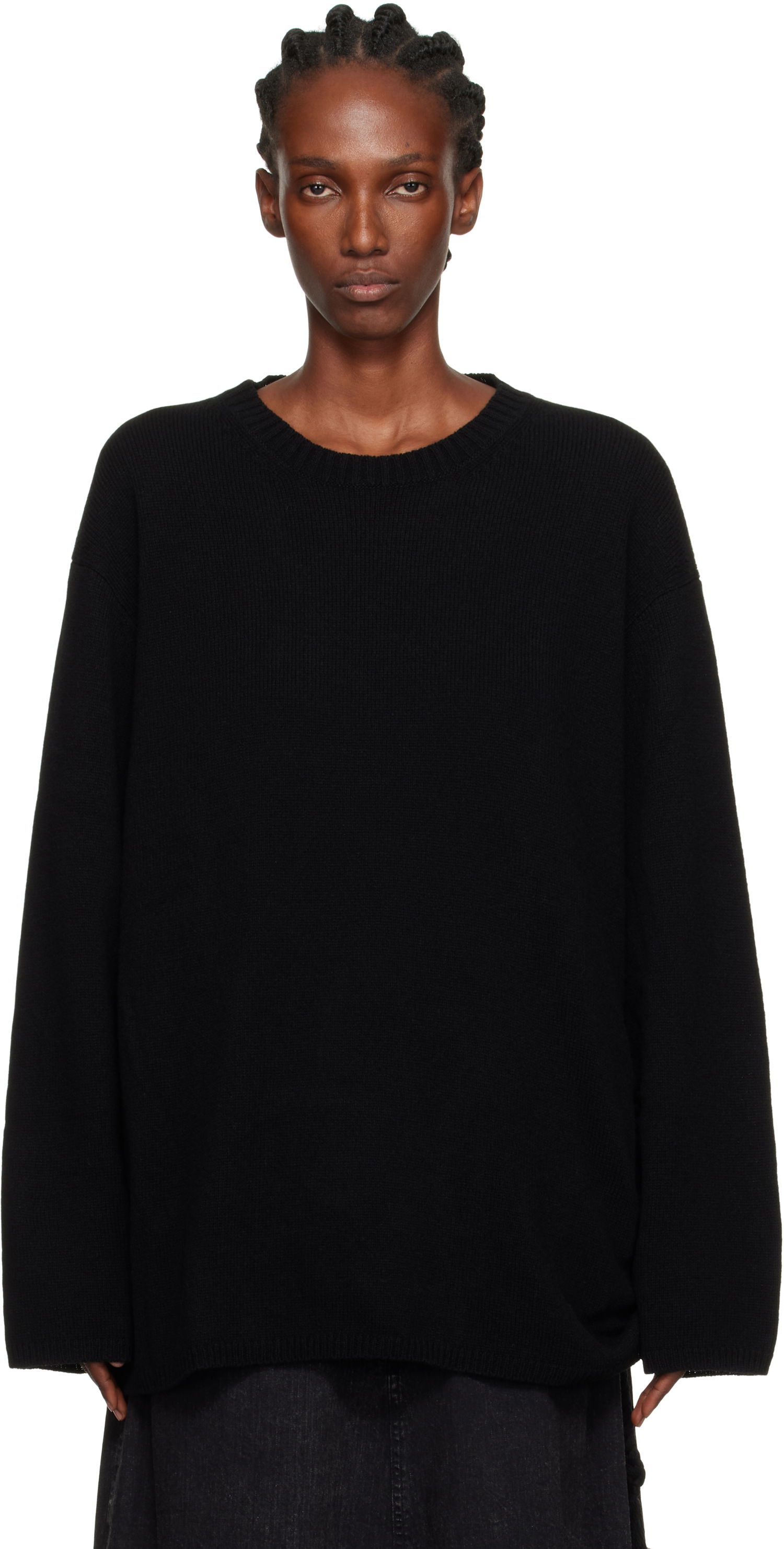 Villapaita Yohji Yamamoto YOHJI YAMAMOTO String Round Neck Sweater Musta | HL-K04-184, 0
