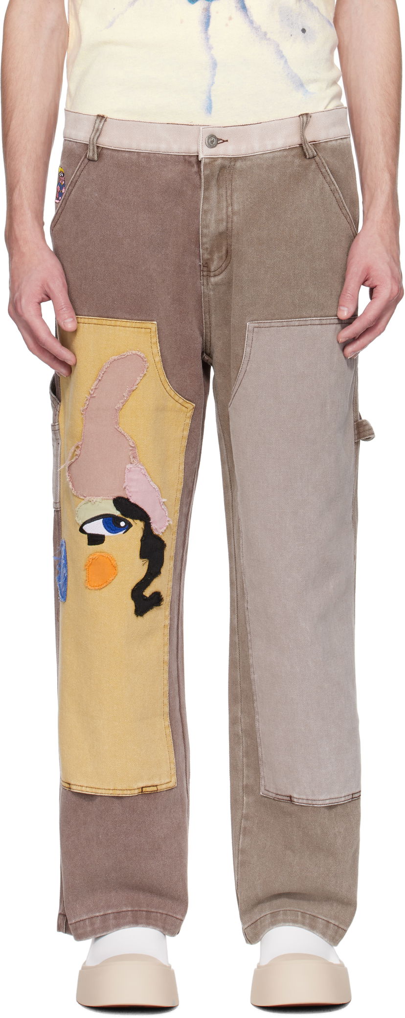 Cargo housut KidSuper KidSuper Patchwork Face Double Knee Trousers Ruskea | SS25-PT-03