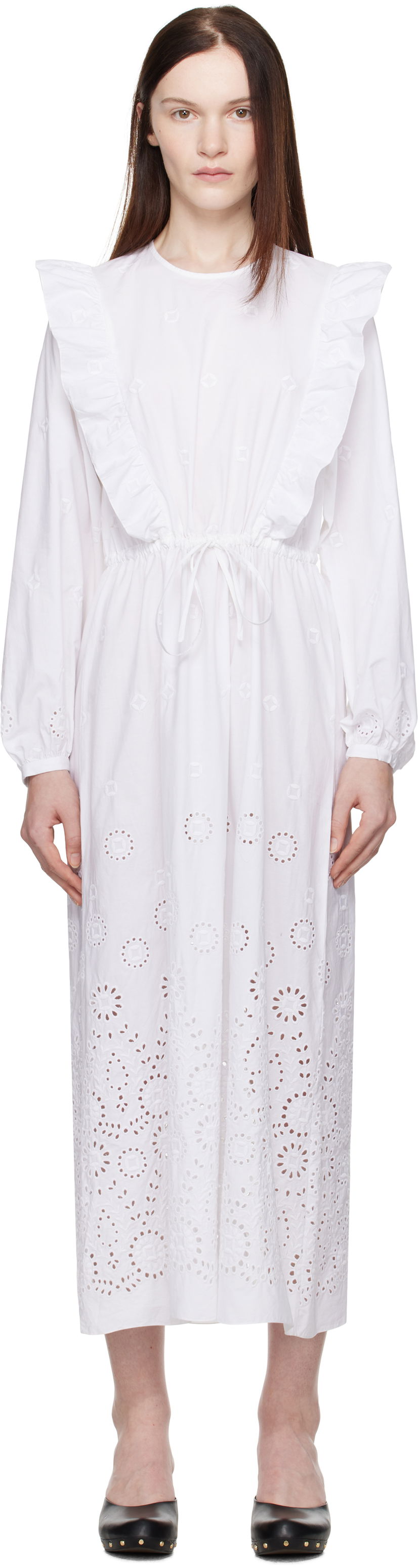 Mekko A.P.C. A.P.C. Ginger Eyelet Ruffle Midi Dress Valkoinen | COHFF-F35154