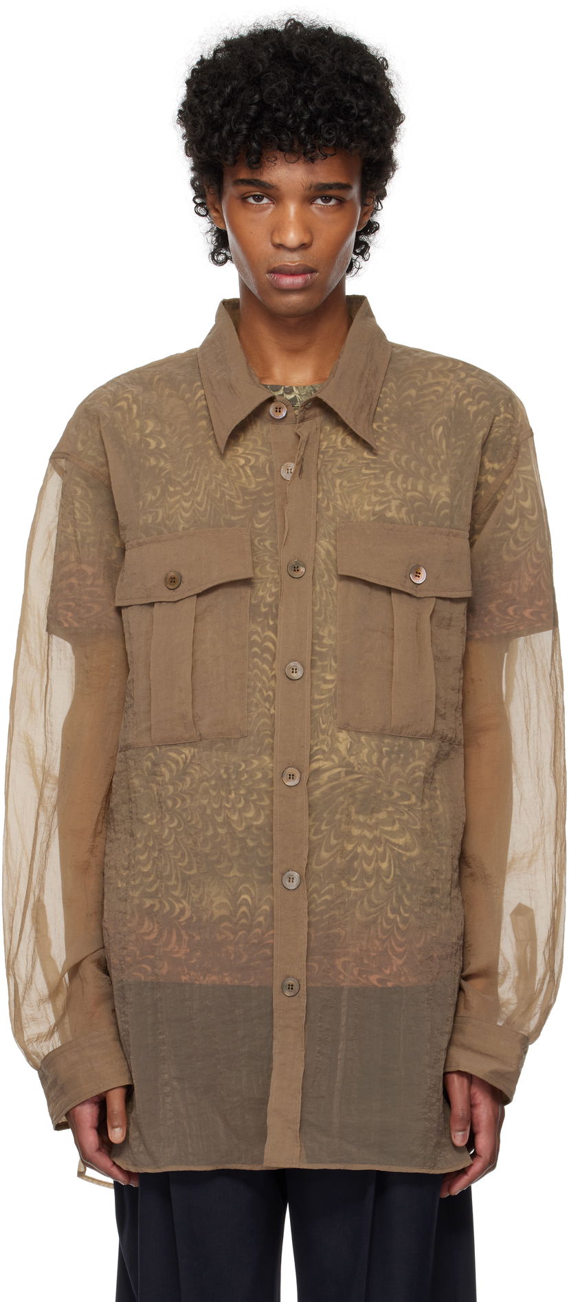 Paita Dries Van Noten Dries Van Noten Crinkled Button-Up Shirt Ruskea | 251-020721-1329