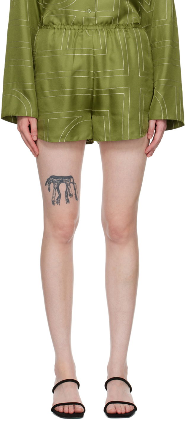 Shortsit TOTEME TOTEME Monogram Shorts Vihreä | 241-WRB1141-FB0089