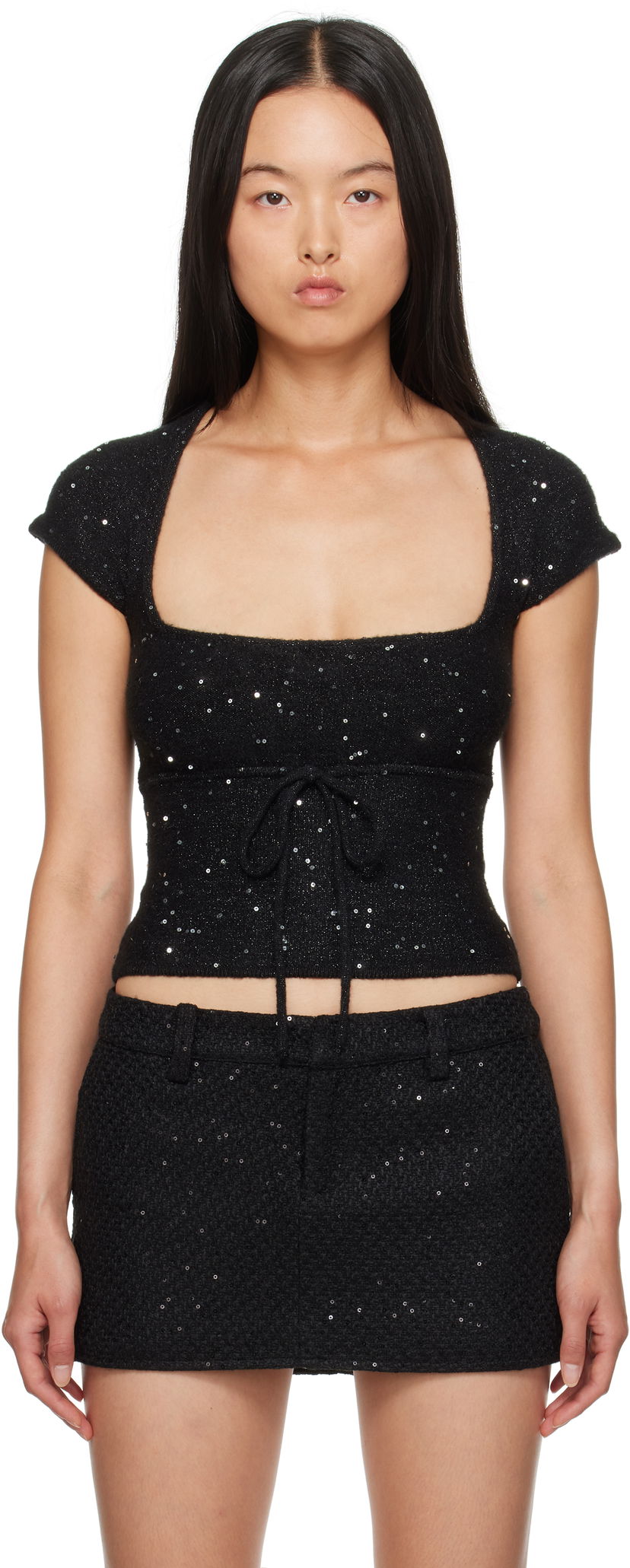 Crop top GUIZIO Guizio Miki Sequin Knit Top Musta | F24112S048