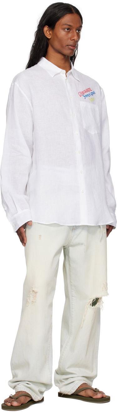 Paita DSQUARED2 Dsquared2 'Summer Lovers' Oversized Linen Shirt Valkoinen | S78DM0048-D35294-100, 3