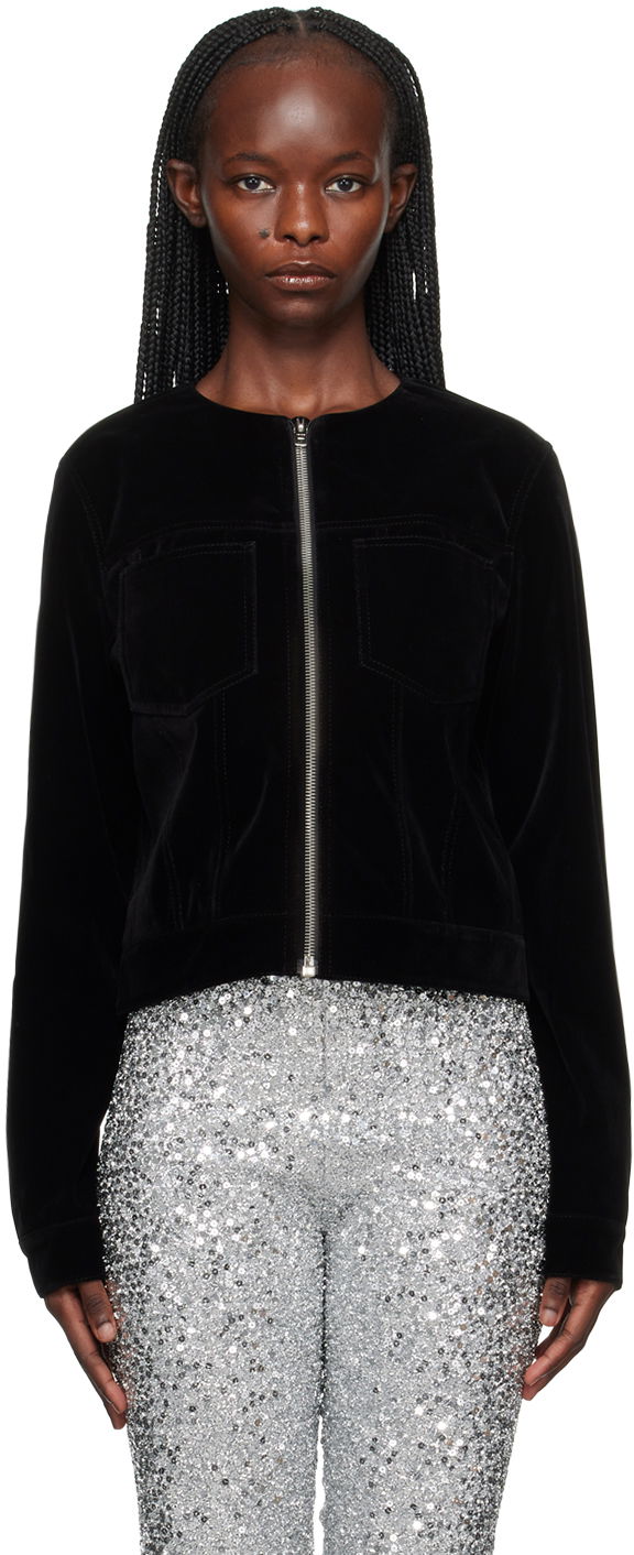 Takki We11done Velvet Zip-Up Jacket Musta | WD-JK3-23-018-W-BK