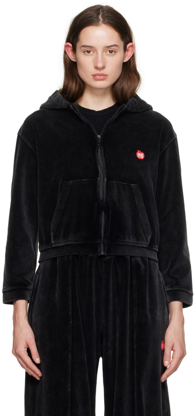 Huppari Alexander Wang Shrunken Velour Zip Hoodie Musta | 4CC1242075
