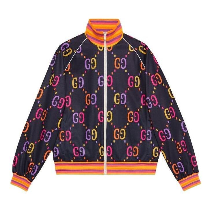Bomber-takki Gucci Jumbo GG Technical Jersey Zip Jacket Musta | 701623-XJELH-4681