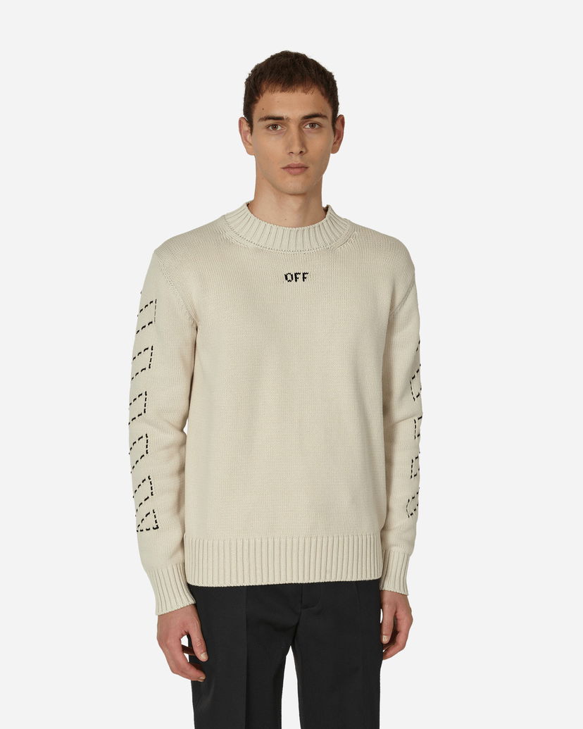 Villapaita Off-White Stitch Arrows Diags Knit Sweater Beige Beige | OMHE172F23KNI001 6110