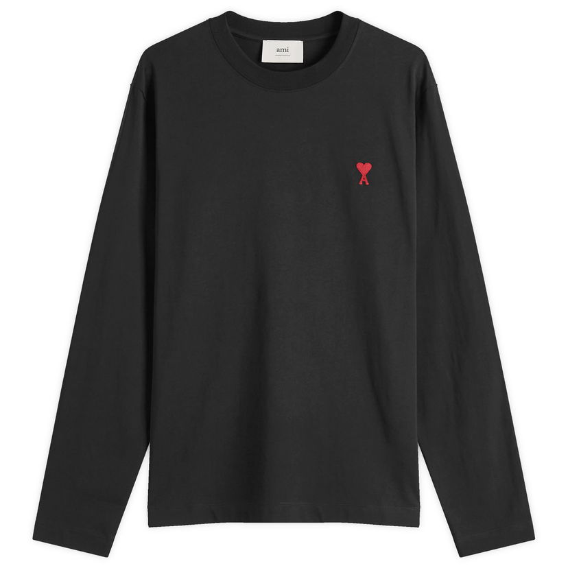 T-paita AMI AMI Paris Small A Heart Long Sleeve T-Shirt, Size Large Musta | BFUTS235-724-001