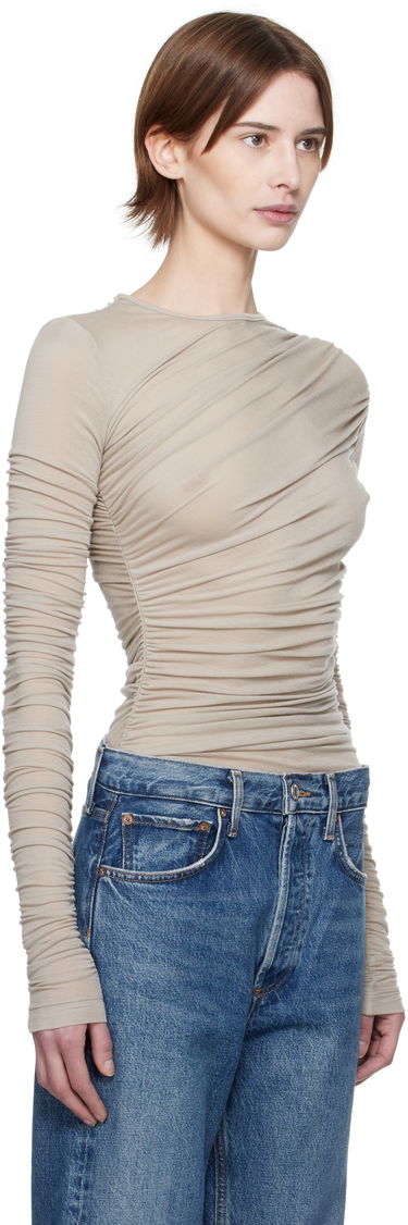 T-paita AGOLDE Twist Long Sleeve T-Shirt Beige | A7317-1618, 1