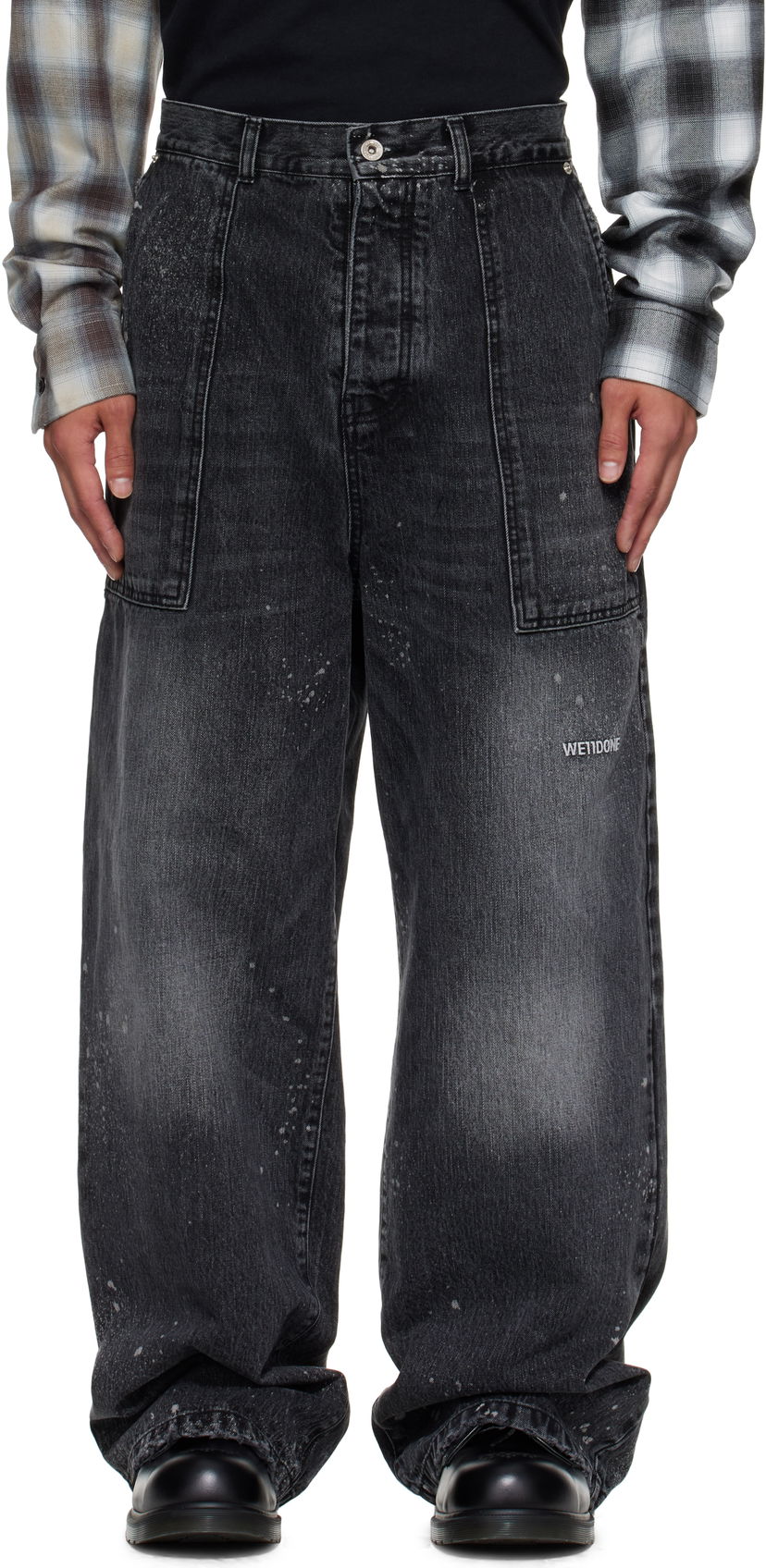 Jeans We11done Carpenter Wide-Leg Distressed Paint Splatter Jeans Musta | WD-DP2-25-340-M-BK