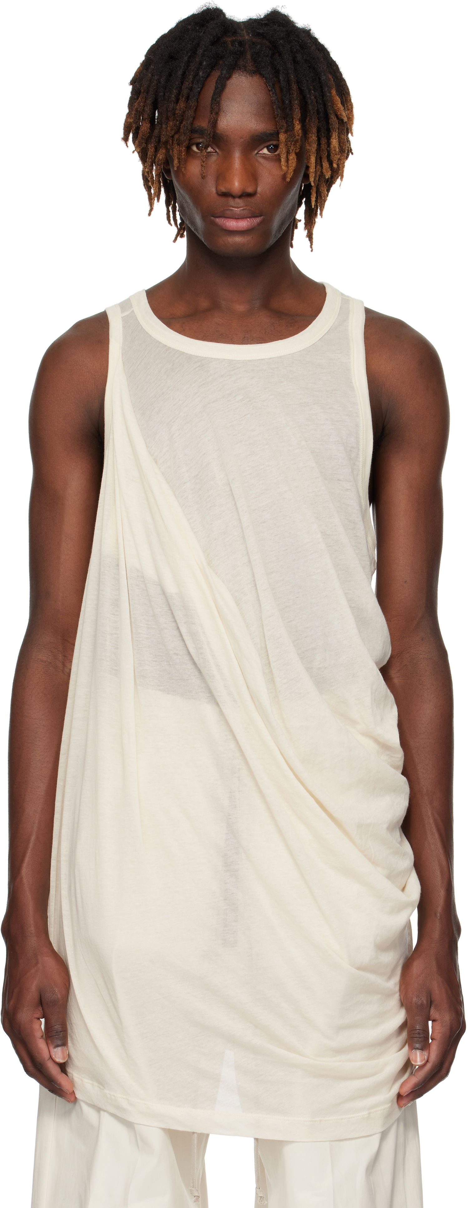 Tankkitoppi Rick Owens Rick Owens Hollywood Anthem Draped Tank Top Valkoinen | RU01E5152 UC, 0