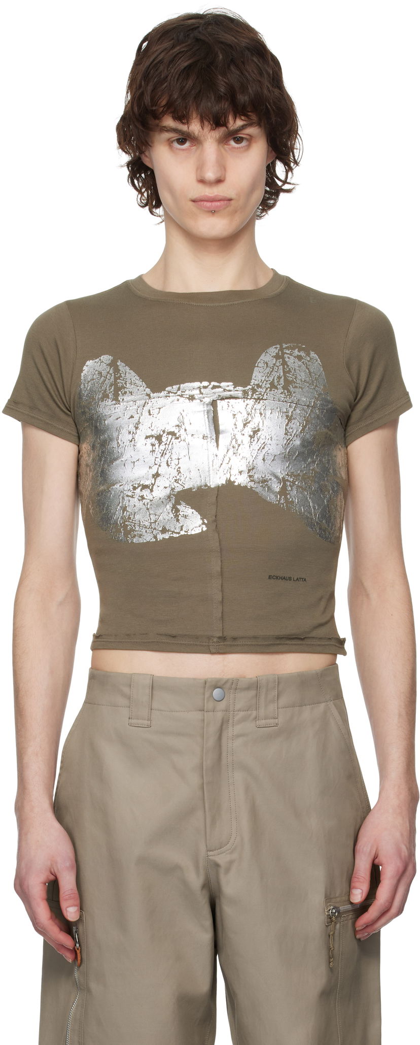 Crop top Eckhaus Latta Eckhaus Latta Lapped Baby T-Shirt Vihreä | 303-EL-PS25-R - REFLECTOR