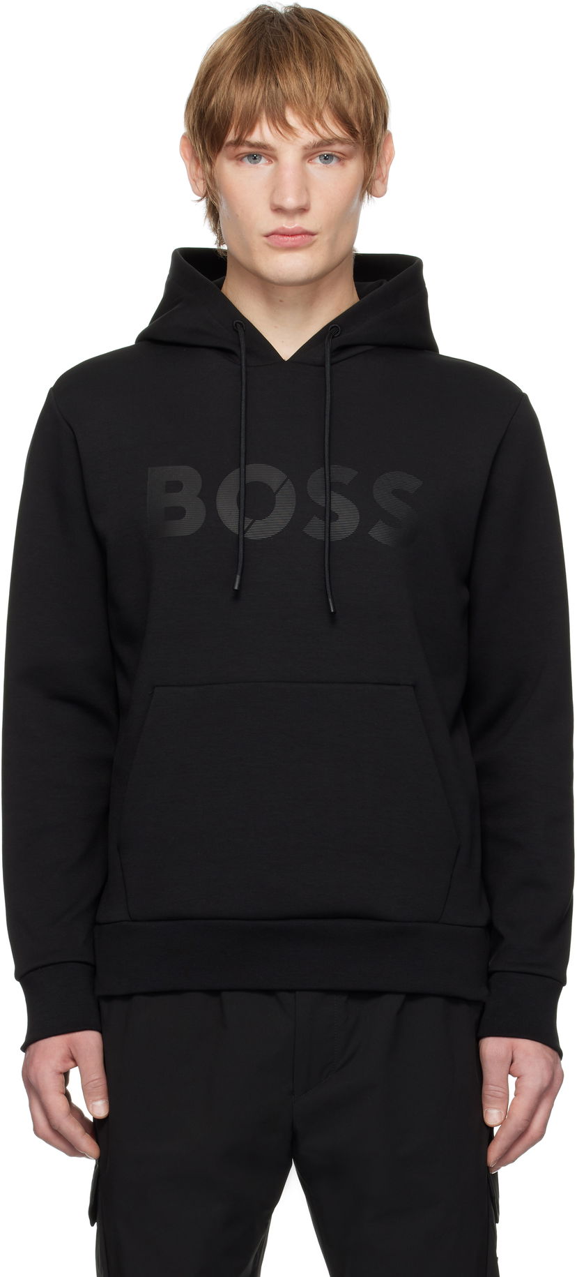 Huppari BOSS Bonded-Logo Black Hoodie Musta | 50535116