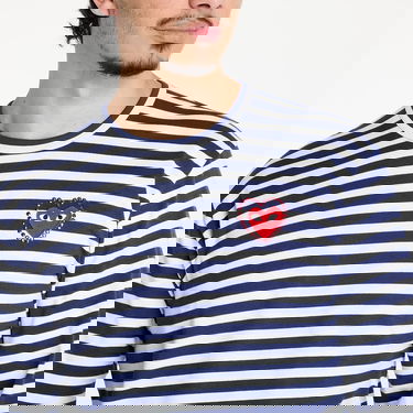 T-paita Comme des Garçons Comme des Garçons PLAY Stripe Emblem Long Sleeve Tee Tummansininen | AX-T806 NAVYxWHITE, 4