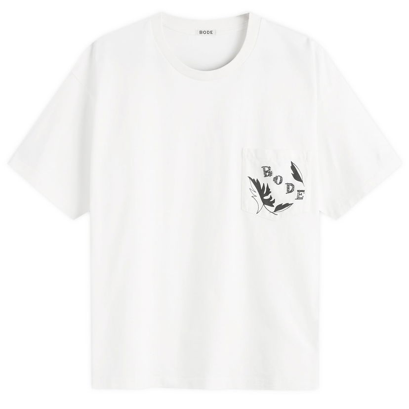 T-paita Bode Bode Beaded Leaf Pocket T-Shirt, Size Large Valkoinen | MRF25CS020