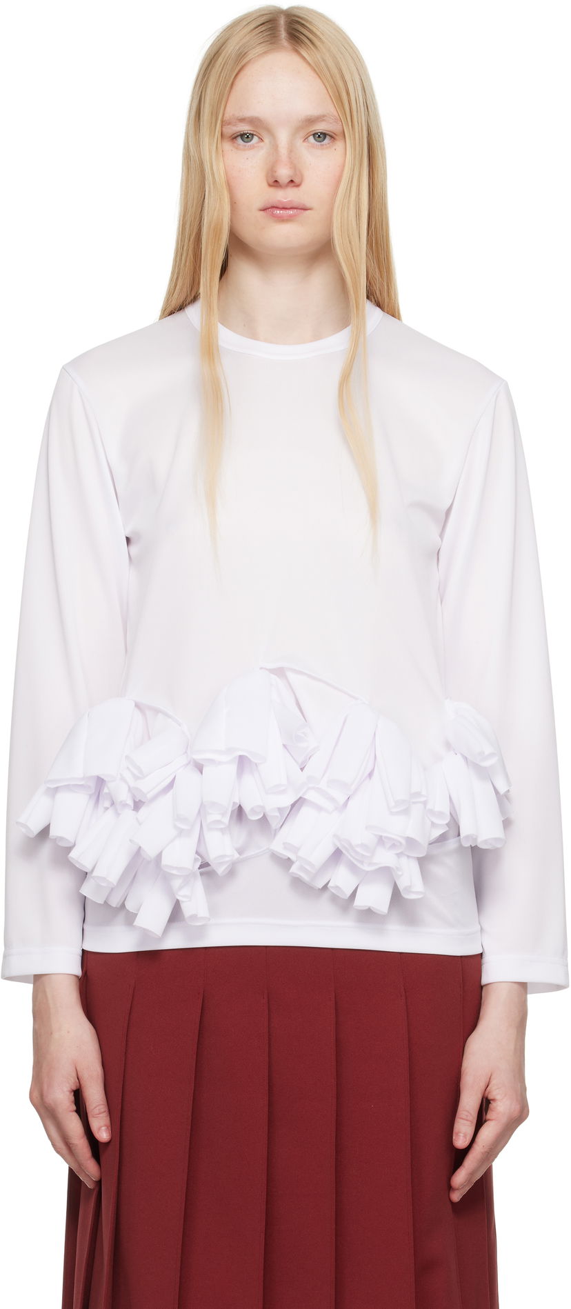 T-paita Comme des Garçons Comme des Garçons Ruffle Detail Long Sleeve T-Shirt Valkoinen | RO-T002-S25
