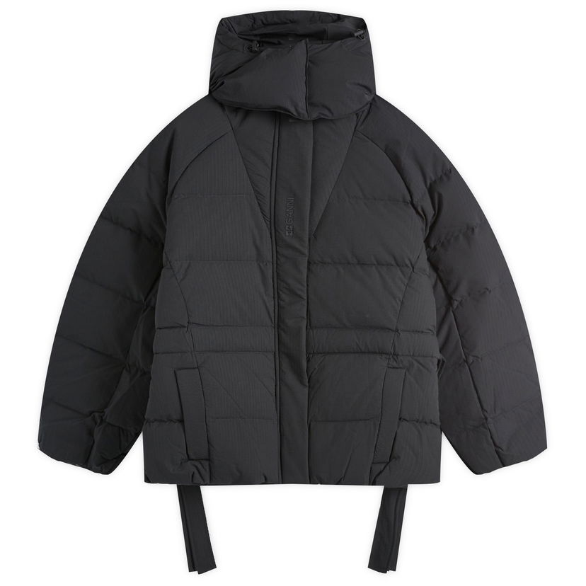 Puffer takki GANNI GANNI Tech Seersucker Oversized Puffer Jacket, Size X-Large Musta | F9496-099