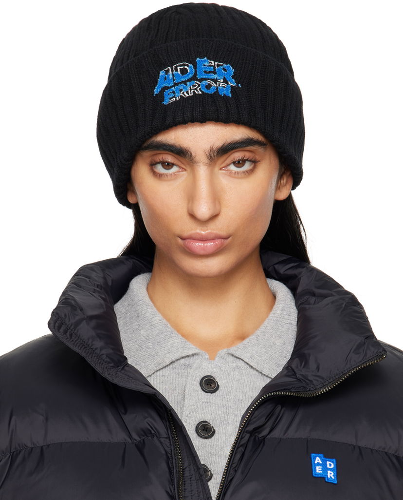 Pipo ADER ERROR Logo Embroidered Beanie Musta | BN26FYHW0501BK