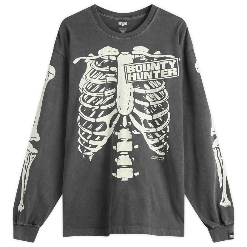 T-paita Neighborhood Neighborhood x Bounty Hunter Skeleton Graphic Long Sleeve T-Shirt, Size Large Harmaa | 251PCBHN-LT01-BLK
