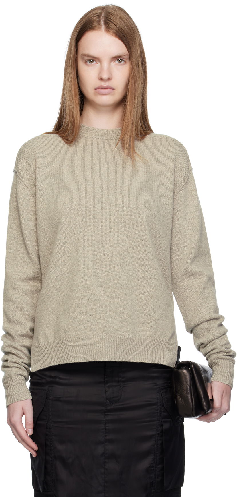 Villapaita Rick Owens Rick Owens Concordians Round Neck Sweater Beige | RP02E4679 WSBR