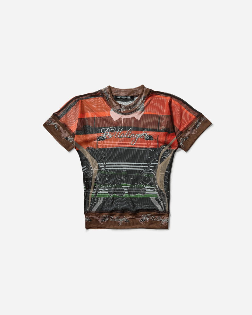 Crop top Ottolinger Ottolinger Mesh Polo Print T-Shirt Ruskea | 101-100401-01 PRIBLK