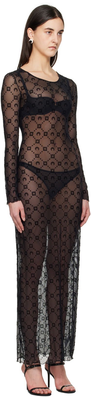 Mekko Marine Serre Marine Serre Moonogram Mesh Flock Maxi Dress Musta | WDR297B CJER0005, 1