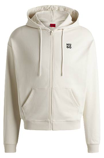 Huppari BOSS HUGO Zip-Up Hoodie with Stacked Logo Valkoinen | 50535240