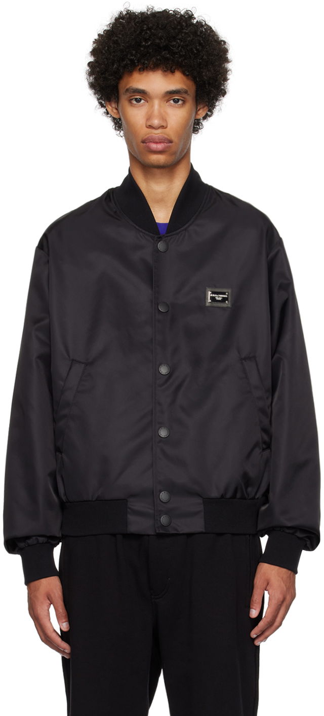 Bomber-takki Dolce & Gabbana Black Plaque Bomber Jacket Musta | G9ZO1TG7F2K