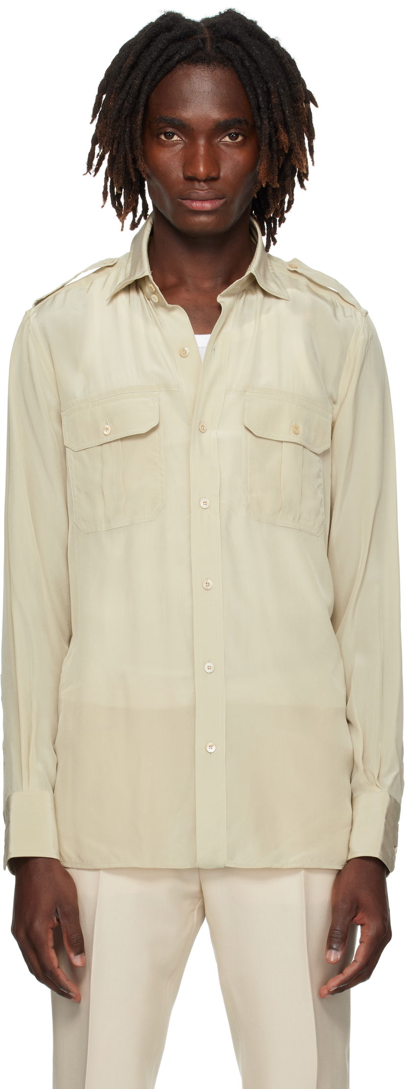 Paita Tom Ford TOM FORD Silk Safari Shirt Beige | HMBC03-SPS86