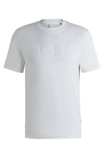 T-paita BOSS BOSS Cotton-Jersey T-Shirt with Embossed Logo Valkoinen | 50536796