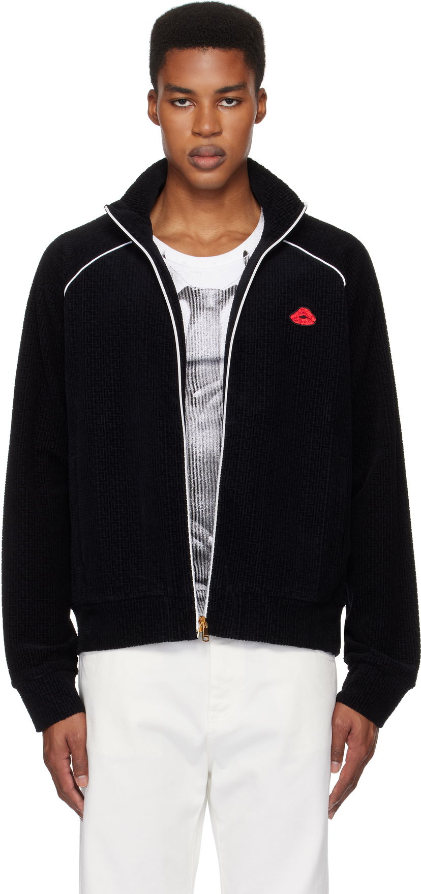 Takki Balmain Monogram Kiss Track Jacket Musta | DH0TF430JI39