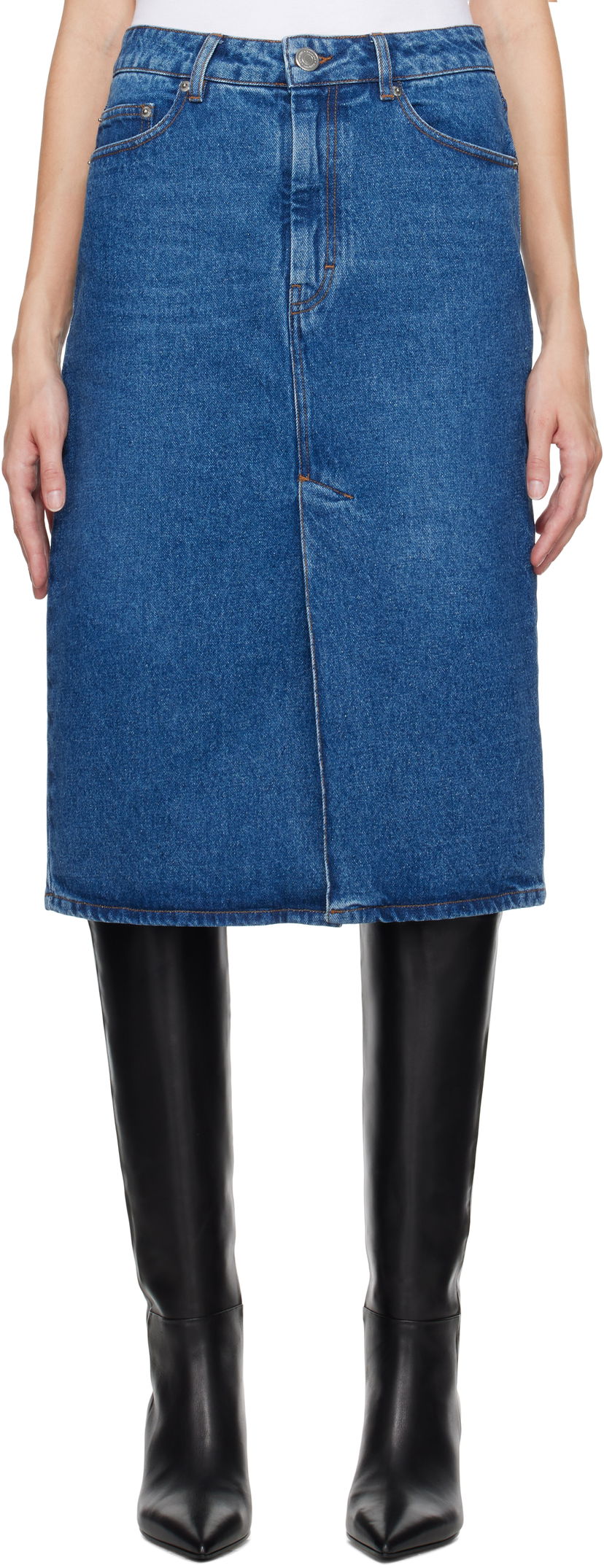 Hame AMI Pencil Denim Midi Skirt Sininen | FSK235.DE0031