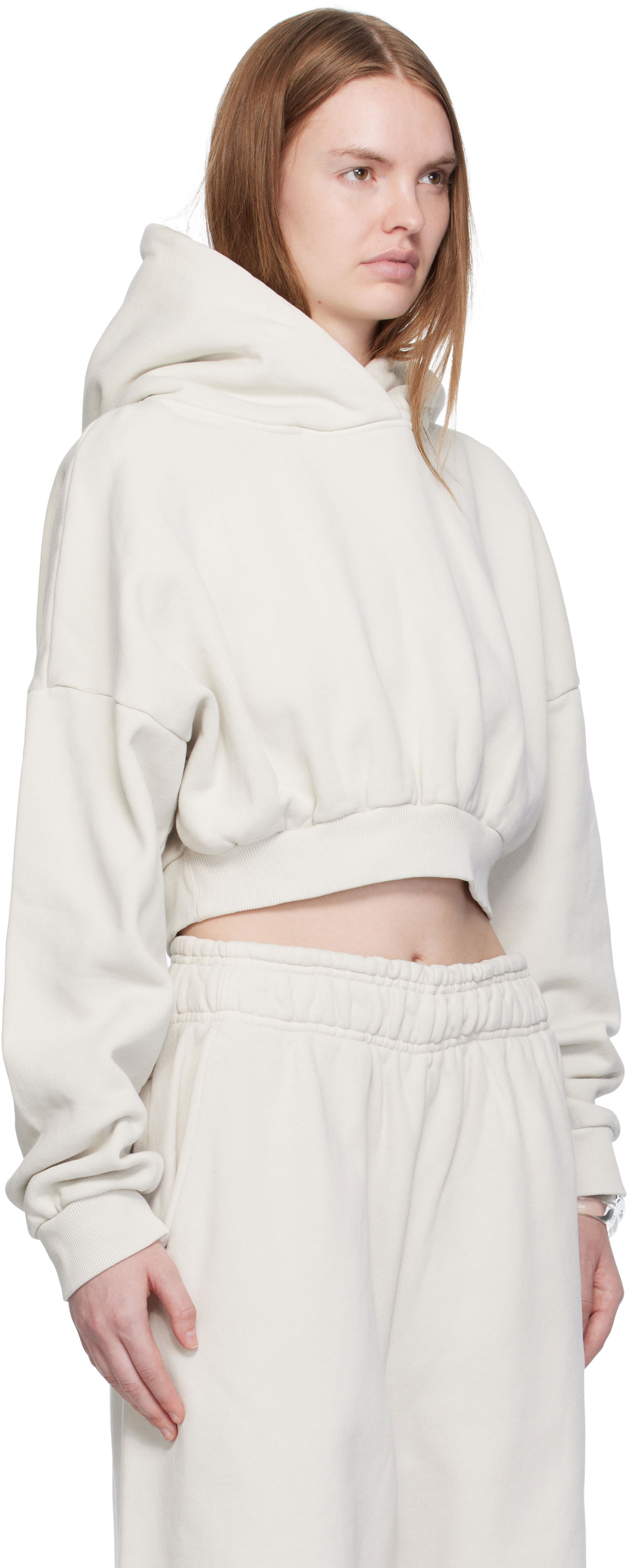 Huppari Entire Studios Entire Studios Cropped Heavy Hoodie Beige | ES2392RI, 1