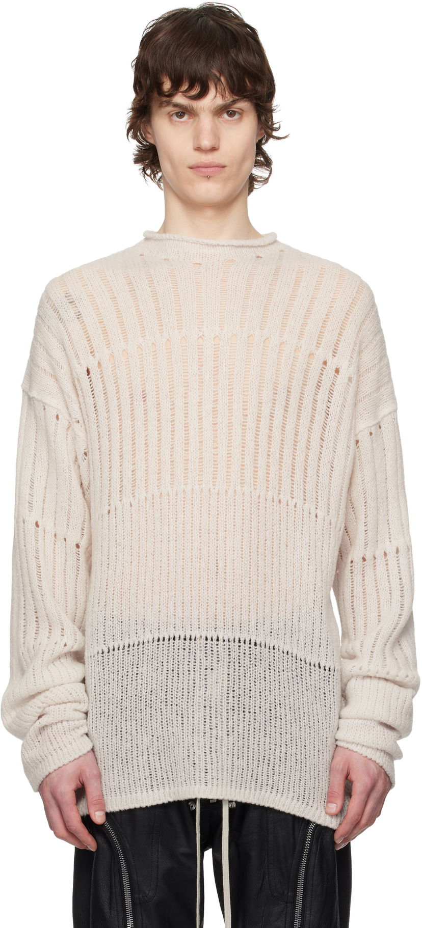 Villapaita Rick Owens Rick Owens Hollywood Oversized Knit Sweater Beige | RU01E5681 KGRID