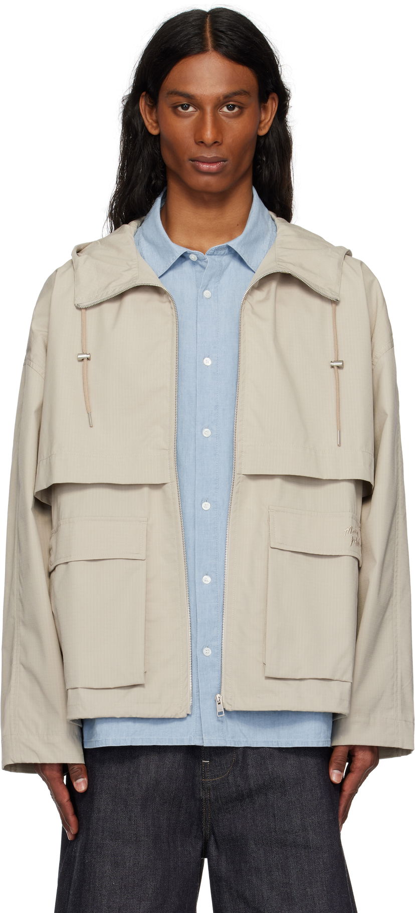 Tuulitakki MAISON KITSUNÉ Maison Kitsuné Hooded Windbreaker Jacket Beige | OM02113WW9056