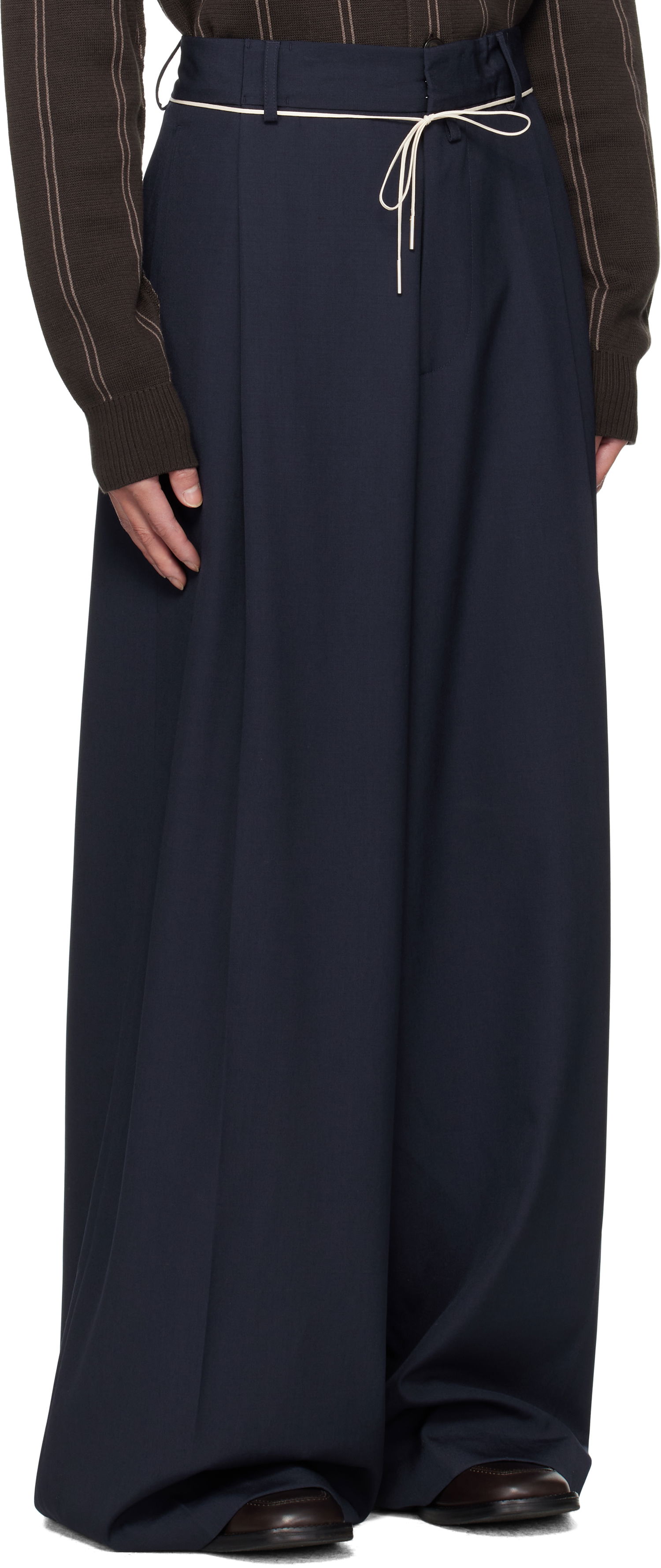 Housut Dries Van Noten Dries Van Noten Drawstring Trousers Tummansininen | 252-020915-2057, 1