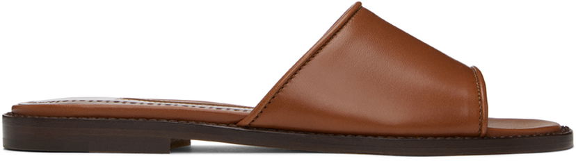 Asusteet Manolo Blahnik Manolo Blahnik Safinanu Leather Slide Sandals Ruskea | 124-2668