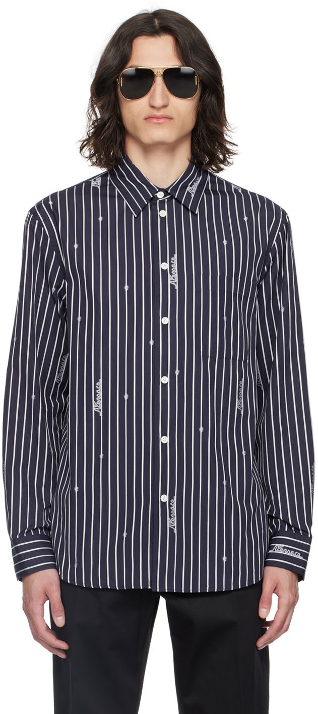 Paita Versace Navy Nautical Stripe Shirt Tummansininen | 1013870_1A09745