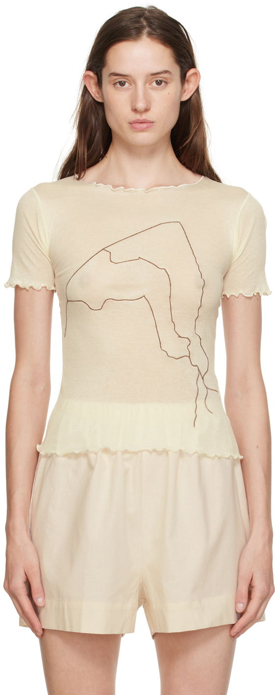 T-paita Baserange Baserange Aroostook Lettuce Edge T-Shirt Beige | TOAR-CG-000