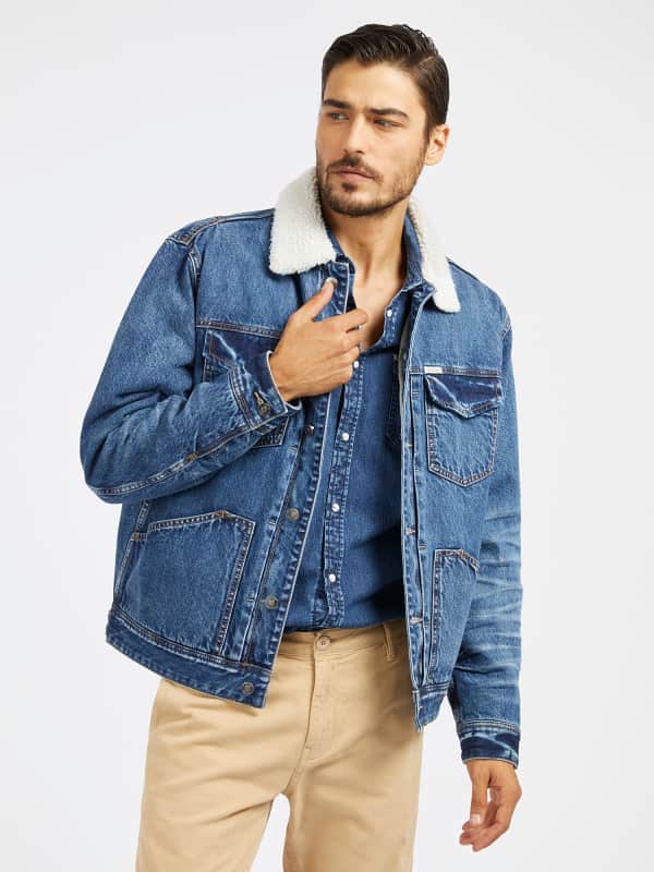 Takki GUESS Sherpa Collar Denim Jacket Tummansininen | M4RXN6D4YO1, 0