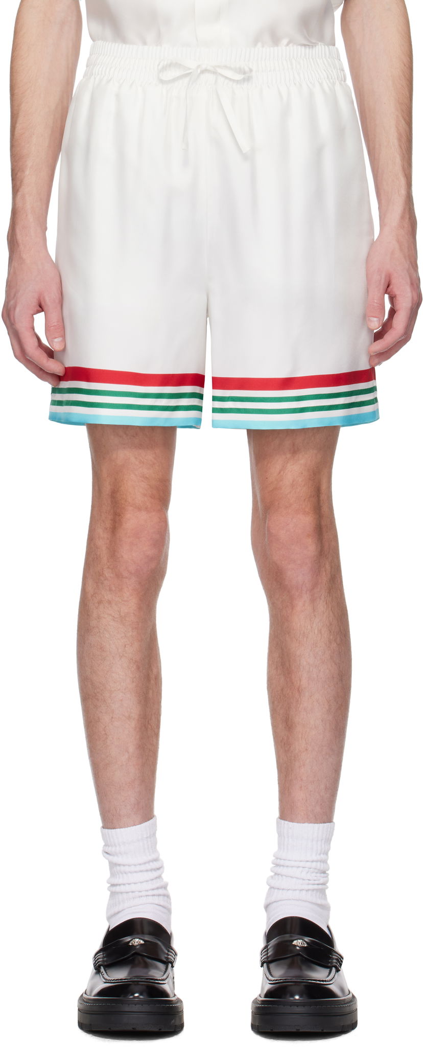 Shortsit Casablanca Casablanca 'Casa Way' World Series Silk Shorts Valkoinen | MS25-TR-012-04