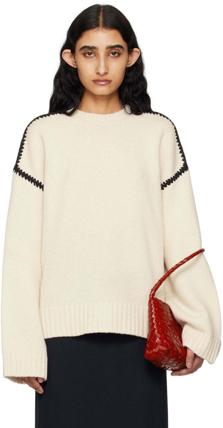 Villapaita TOTEME Embroidered Sweater Valkoinen | 241-WRT1025-YA0004