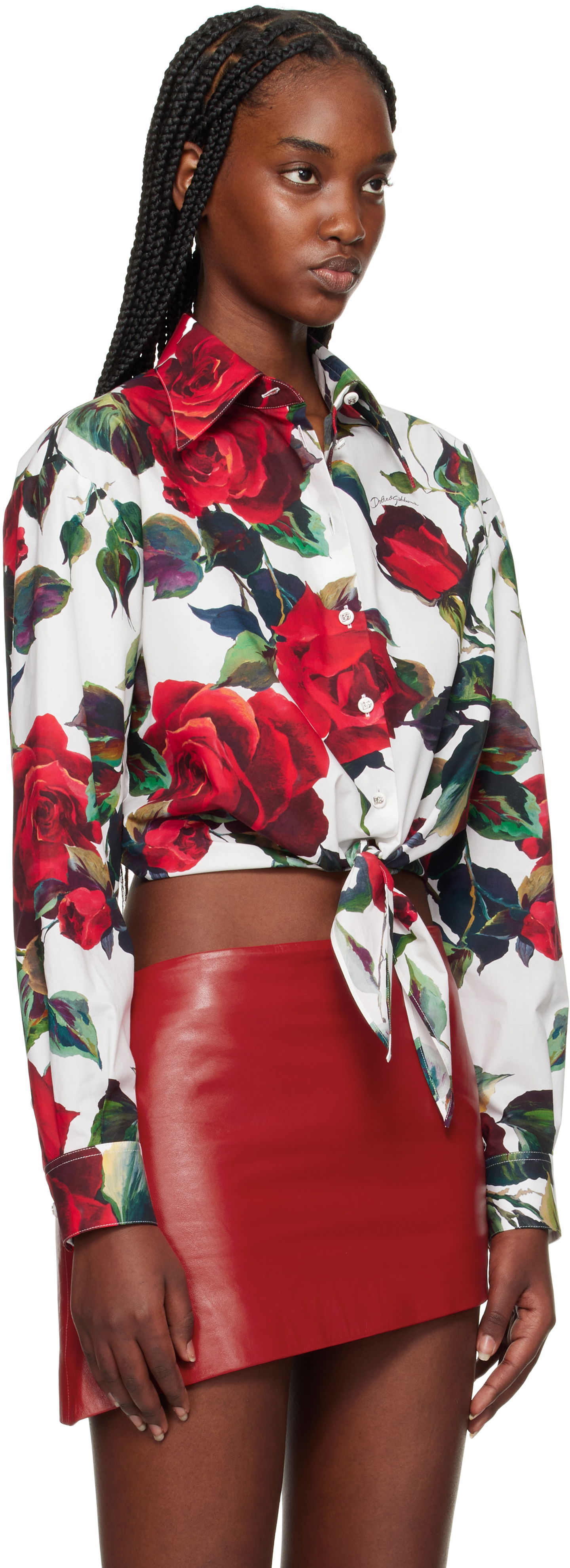 Paita Dolce & Gabbana Dolce&Gabbana Rose Print Tie Front Shirt Valkoinen | F5S65T HS5S2, 1