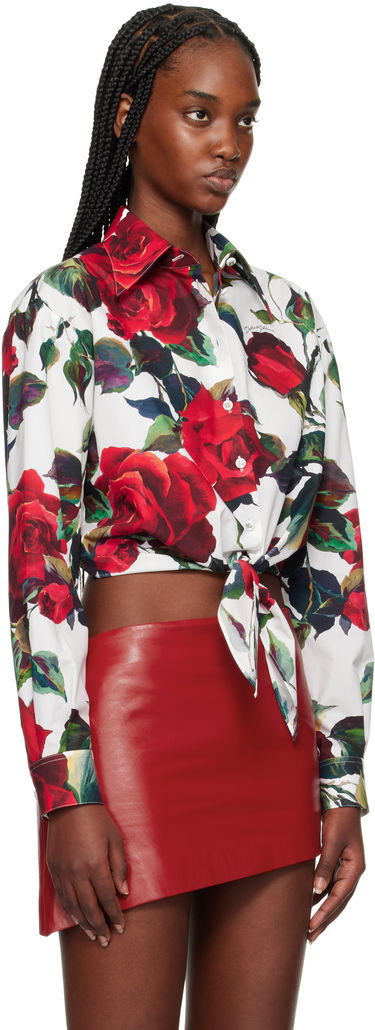 Paita Dolce & Gabbana Dolce&Gabbana Rose Print Tie Front Shirt Valkoinen | F5S65T HS5S2, 1