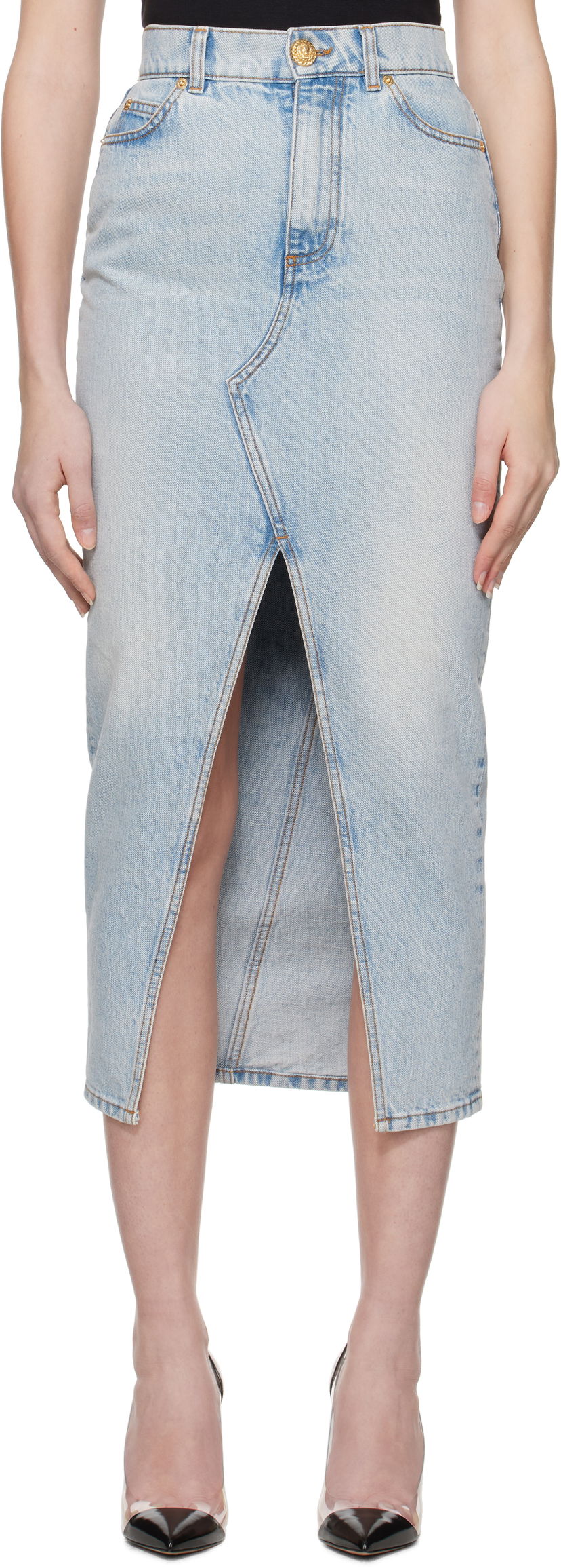 Hame Balmain Balmain Denim Midi Skirt with Slit Sininen | EF1LD460DF23